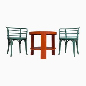 Modern Viennese Set Thonet B 246 Chairs & T 142 Table by Josef Frank, 1930s, Set of 3