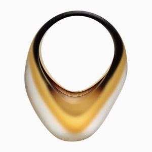 Vintage Black and Yellow Etched Sommerso Murano Glass Vase, 1950s