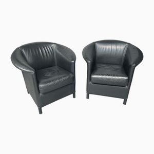 Set de Fauteuils Aura en Cuir Noir par Paolo Piva pour Wittmann, 1980s