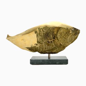 Mario Agostinelli, Brutalist Fish Sculpture, 1970, Bronze on Marble Base