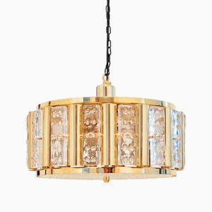 Lampada Mid-Century in vetro e ottone attribuita a Carl Fagerlund per Orrefors, Svezia, anni '60