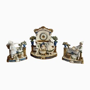 Victorian Porcelain Clock Set, 1880s, Set of 3
