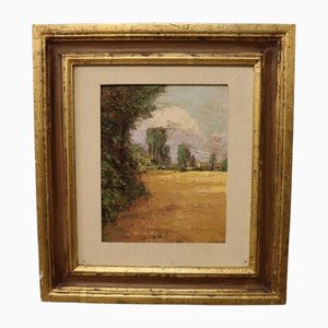 Italian Artist, Landscape, Oil Painting on Cardboard, Framed