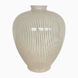 Vase in Blown Murano Glass Pink with White Fettuccine, 1980s