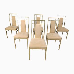 Vintage Brass and Alcantara Dining Chairs from Belgo Chrom, 1970s, Set of 6