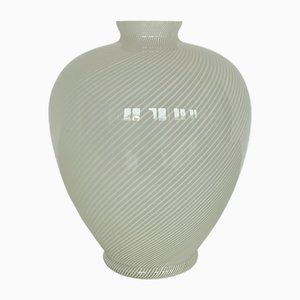 Large Vase in Blown Murano Glass with White Filigree Crystal, Satin Finish on the Inside , 1980