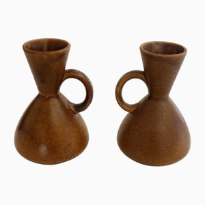 Small Elise Pitcher Vases in Matte Stoneware by Poët-Laval, 1960s, Set of 2