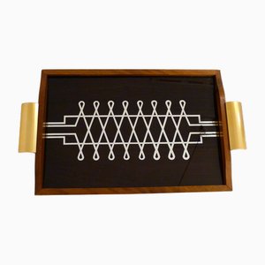 Modern Art Deco Serving Tray with Graphic Mirrored Decor, 1940s