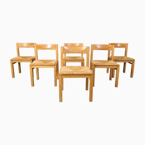 Vintage Oak and Wicker Dining Chairs, 1960s, Set of 6