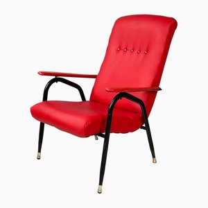 Moderner Italienischer Mid-Century Armlehnstuhl aus Rotem Himmel & Schwarzem Metall, 1960er