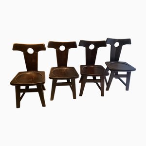 Sillas de comedor brutalistas de roble. Juego de 4