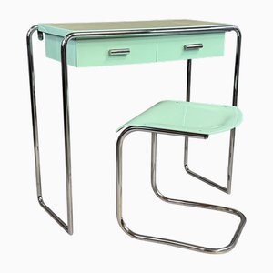 Small Bauhaus Chrome Desk and Stool Set, 1930s, Set of 2