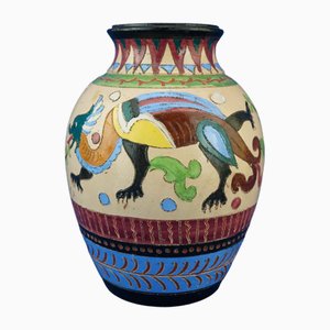 Vintage Ceramic Vase with Dragons from Dante Milanis Factory, 1940s