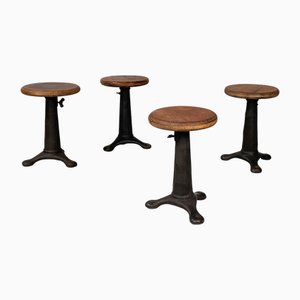 Industrial Italian Round Stools in Wood and Cast Iron, 1930s, Set of 4