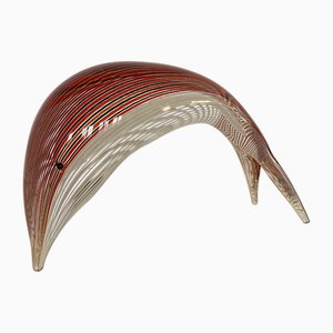 Dolphin aus mundgeblasenem Muranoglas Kristallglas mit Orange, Schwarz & Weiß Filigran, 1980