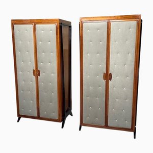 Cabinets in Pear Wood and Fabric Doors, 1940s, Set of 2