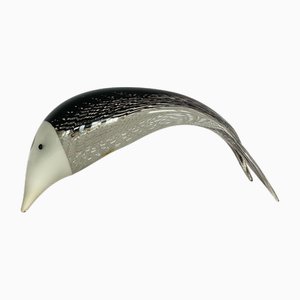 Murano Glas Dolphin aus mundgeblasenem Fischgrät-Kristall in Schwarz & Weiß mit Gold Filigran, 1980er