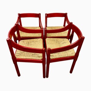 Rote Carimate Stühle von Vico Magistretti für Cassina, 4er Set