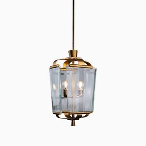 Italienische Art Deco Laterne aus Messing & Glas, 1950er