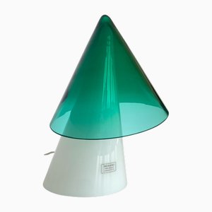 White Lamp with Green Glass Lampshade, 1980