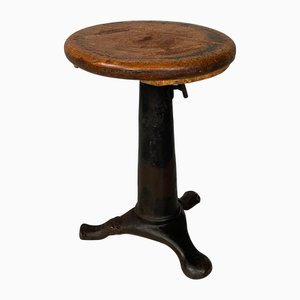 Italian Industrial Round Stool in Wood and Cast Iron, 1930s