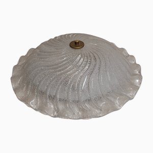 Lámpara de techo italiana vintage plana con pantalla de vidrio hielo ondulado, años 80