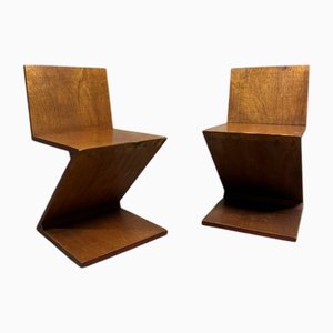 Vintage Zig-Zag Stühle aus Furniertem Holz von Gerrit Thomas Rietveld, 1970er, 2er Set