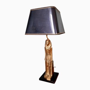 Large Hollywood Regency Egyptian Bronze Table Lamp, 1970s