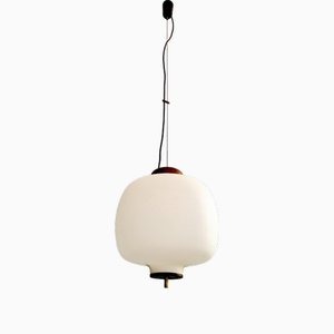 Large Suspension in Teak and White Opaline attributed to Goffredo Reggiani, 1960s