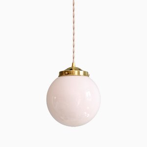 Lampada a sospensione Art Déco in vetro opalino bianco, anni '30