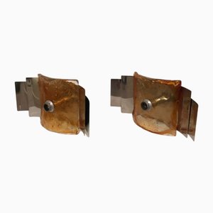Brutalist Steel and Murano Glass Wall Lights from Mazzega, 1970s, Set of 3