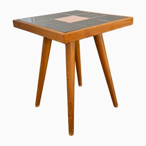 Vintage Wood and Ceramic Mosaic Side Table, 1950s