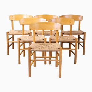 Vintage Danish Beech and Paper Cord Model J39 Folkestole Chair by Børge Mogensen for Fdb, 1960s Set of 6
