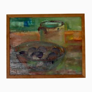Borsand, Still Life with Fruit Bowl, 1960s, Oil on Canvas, Framed