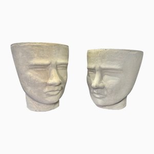 Artisinal Concrete Face Pots, Set of 2