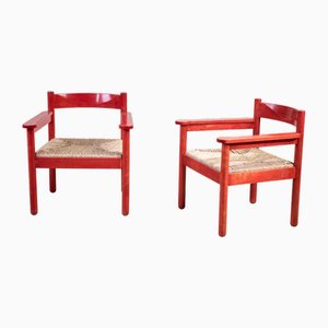 Poltrone in legno laccato e paglia di Vico Magistretti, anni '60, set di 2