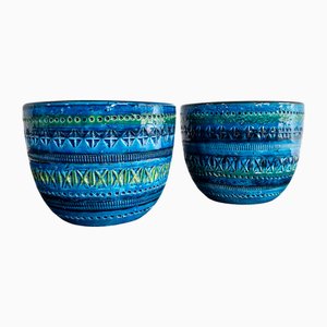 Rimini Blue Ceramic Planters by Aldo Londi for Bitossi, Italy, 1960s, Set of 2