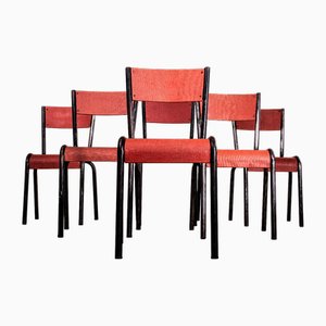 Red Woven Laminate 510 Dining Chair from Mullca, 1950s, Set of 4