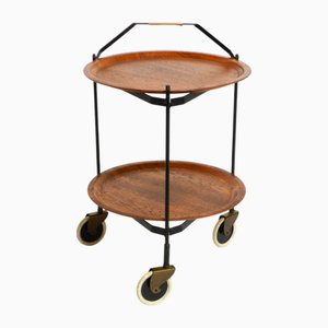 Mid-Century Modern Folding Serving Trolley with Removable Teak Pagwood Trays, 1950s