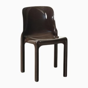Brown Plastic Chairs by Vico Magistretti, Set of 8
