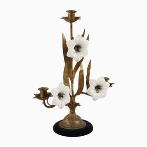 Portacandele in bronzo e ceramica