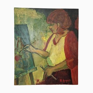 21st Century Woman Artist Self Portrait Painting, Unframed