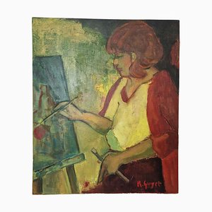 21st Century Woman Artist Self Portrait Painting, Unframed