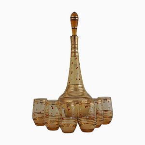 1950er Mid-Century Modern Böhmische Glaskaraffe und Schnapsgläser - 7 . Set