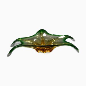 Ciotola in vetro di Murano verde e ambra, anni '70, firmata