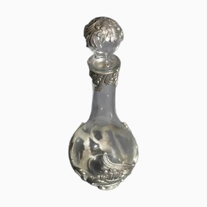 France, 1960s Glass Carafe, on Feet and Pewter Decoration With Its Cap