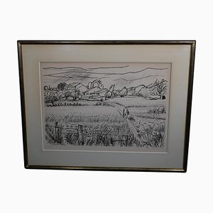 André Jacquemin „Return From the Fields“ Schwarzer Stich signiert, Datiert 1970, gerahmt