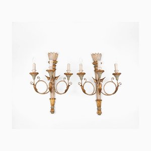 Italian Hand Carved and Hand Painted Wall Sconces, 1960s, Set of 2