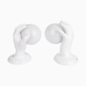 White Ceramic Hand Lamps, 1970s, Set of 2