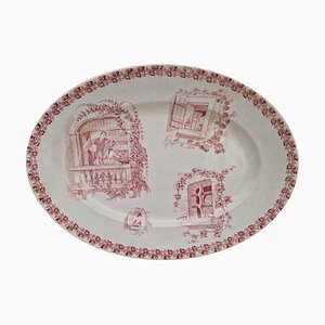 19th Century French Pink Transferware Platter by Sarregeumines